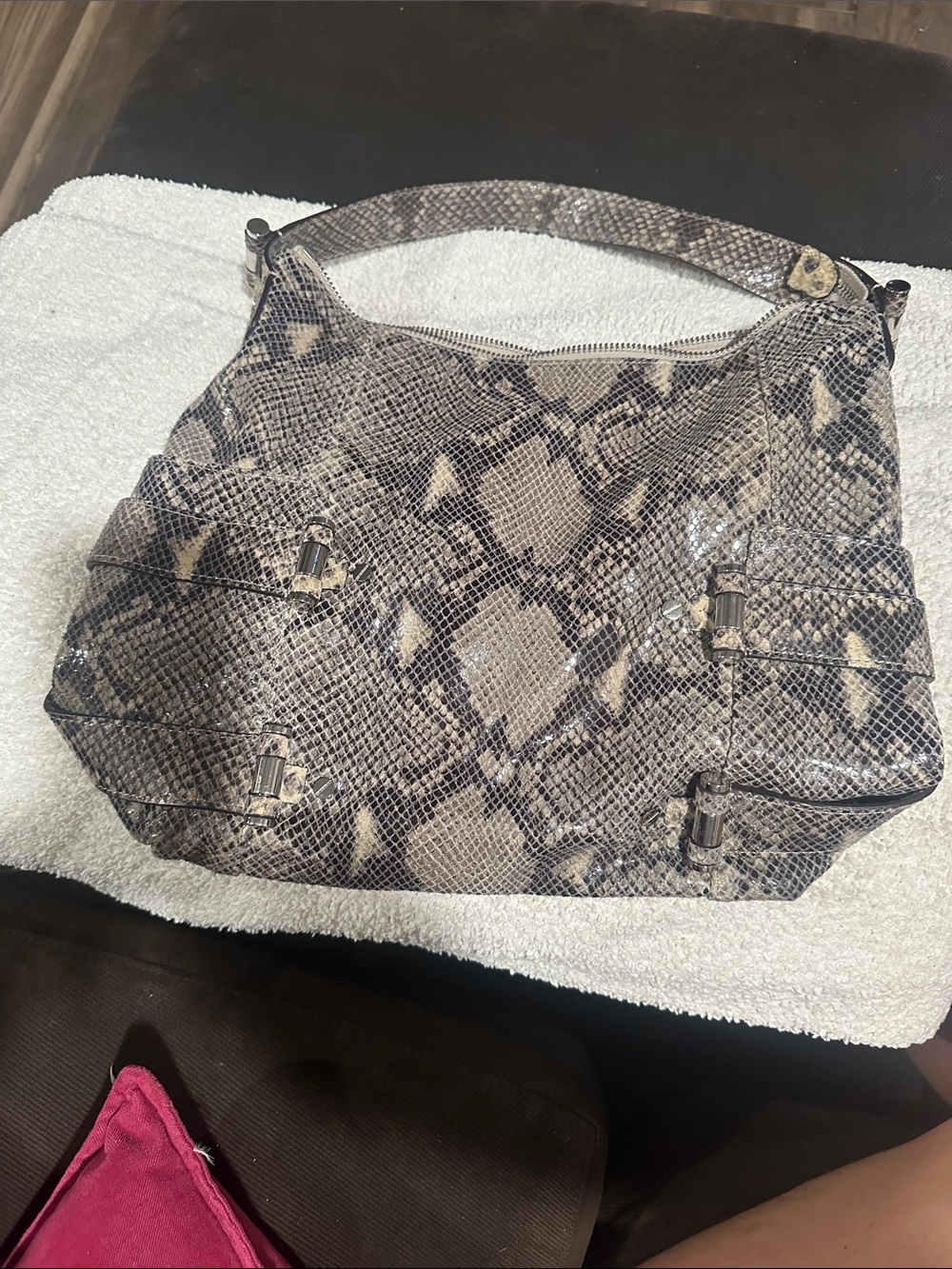 Python-Print Shoulder Hobo Bag.